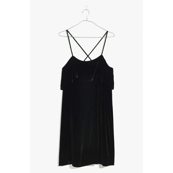 Madewell Women's Ruffle Velvet Mini Dress Size XS Black $145 - Picture 2 of 12